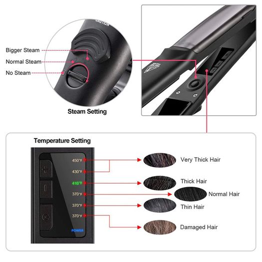 2 In 1 Fast Heat UP Tourmaline Ceramic Professional Steam Hair Straightener Curler For Salon Straightening Iron Styling