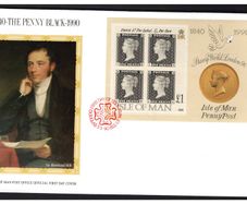 1990 Isle of Man 150th Anniversary of the Penny Black Commemorative Stamp Miniature Sheet First Day Cover (FDC)