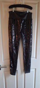 Spanx Black Sequin Faux Leather Leggings