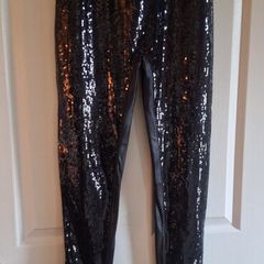Spanx Black Sequin Faux Leather Leggings