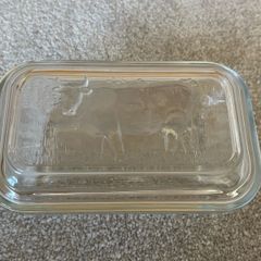 Vintage Glass Butter Dish with Cow Design