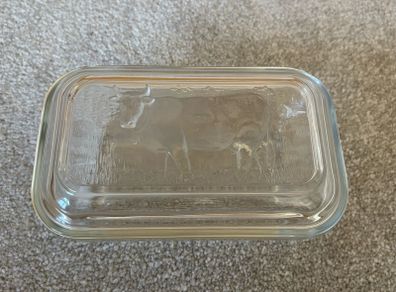 Vintage Glass Butter Dish with Cow Design