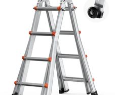 Telescoping Ladder A Frame, 13 FT Compact Aluminum Extension Ladder, Multi-Function Portable Collapsible RV Ladder, Telescopic Ladder for Homework Stairs Indoor Outdoor Roof, 330lb Load