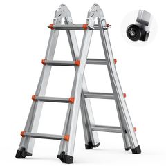 Telescoping Ladder A Frame, 13 FT Compact Aluminum Extension Ladder, Multi-Function Portable Collapsible RV Ladder, Telescopic Ladder for Homework Stairs Indoor Outdoor Roof, 330lb Load