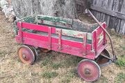 Vintage American Hand-Built Red Wooden Wagon