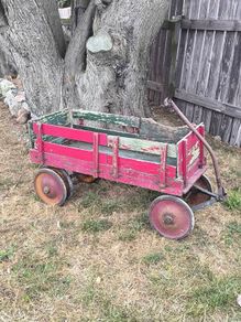 Vintage American Hand-Built Red Wooden Wagon