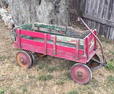Vintage American Hand-Built Red Wooden Wagon
