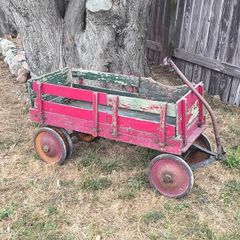 Vintage American Hand-Built Red Wooden Wagon