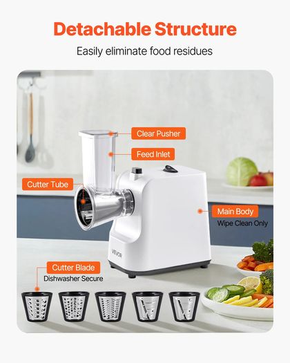 Electric Cheese Grater Salad Maker, 200W Salad Shooter, Electric Vegetable Slicer Shredder Chopper for Fruits with 5 Attachments
