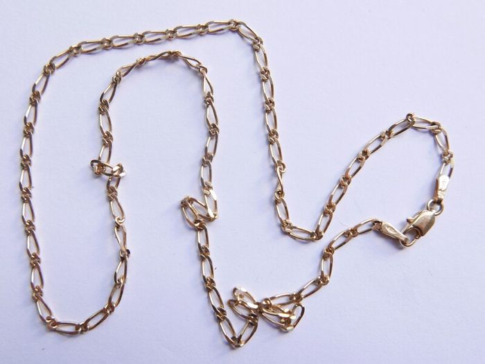 Vintage Solid 9Ct Yellow Gold 375 Figaro Necklace Chain ,  length 16" - 3,7g