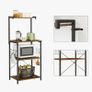 _Kitchen shelf, standing shelf with 3 shelves, with 6 S-shaped hooks, industrial design, for microwave, cooking utensils, spices, pots and pans, vintage brown-black Image 5