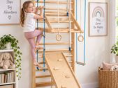 Wooden Swedish Ladder Wall Gym for Kids Indoor Climbing Playset with Slide, Swing & Rings