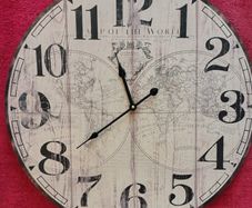Large Vintage Style World Map Wall Clock 23 inches wide
