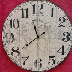 Large Vintage Style World Map Wall Clock 23 inches wide