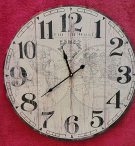 Large Vintage Style World Map Wall Clock 23 inches wide