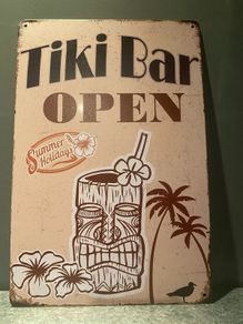 Tiki bar open Tin Metal sign