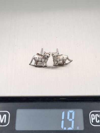 925 Vintage Sterling Silver Cats Stud Earrings