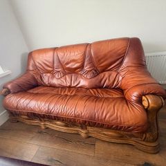 Solid Oak Leather 3+1+1 sofa for sale