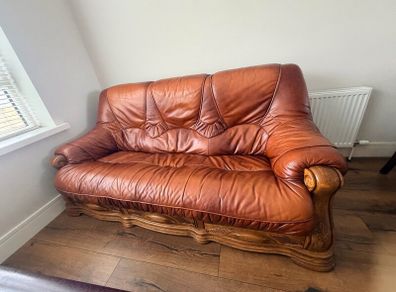 Solid Oak Leather 3+1+1 sofa for sale