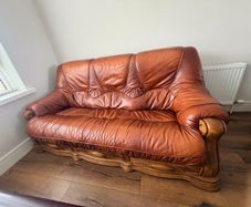 Solid Oak Leather 3+1+1 sofa for sale