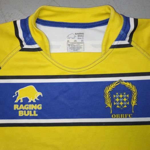 Old Ruts FC (S) Player Issue Rugby Jersey  Raging Bull Shirt  Yellow Blue Small