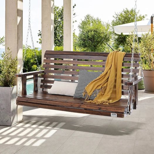 Heavy Duty Swing Chair Bench with Hanging Chains Wooden Porch Swing 4.5 ft