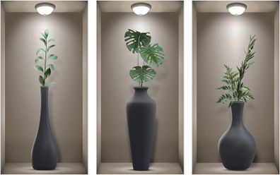 3D Wall Stickers Living Room 3D Wall Art Stickers, Realistic 3D Window View Scenery Wall Sticker, Vase Wall Decal, Plant Wall Stickers for Bedrooms Bathroom Kitchen Wall Deco