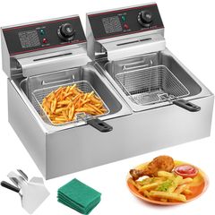 Double Deep Fat Fryer Large 5000W Commercial Deep Fat Fryer Dual Adjustable Temperature Control