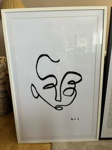 Large Minimalist Line Art Face Print 120x80cm White Frame