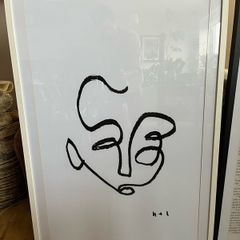 Large Minimalist Line Art Face Print 120x80cm White Frame