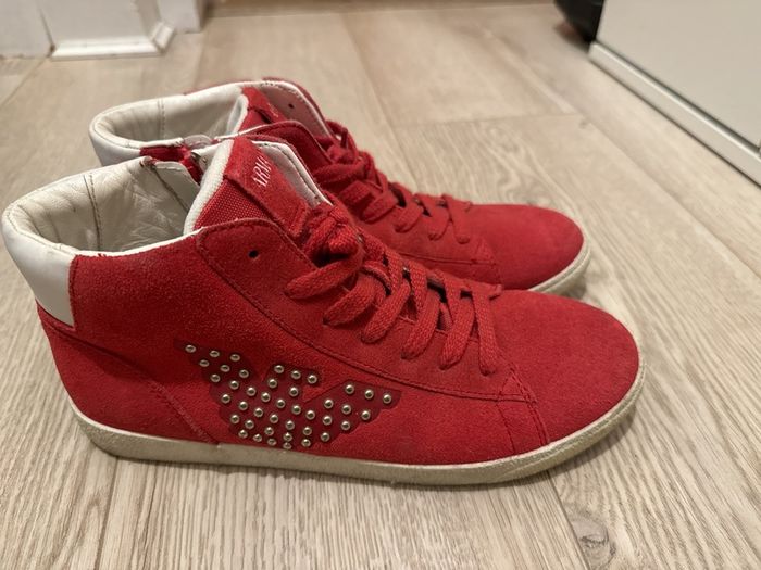 Armani red leather high tops size UK 5
