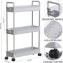 FREE EXPRESS SHIPPING 3 Tier Storage Trolley, Trolley On Wheels with Handle, Hook, Lock Wheels, Kitchen Storage Unit, Narrow Shelving Unit for Kitchen Bathroom Laundry Room, Slide Out Bathroom Storage, Grey Image 5