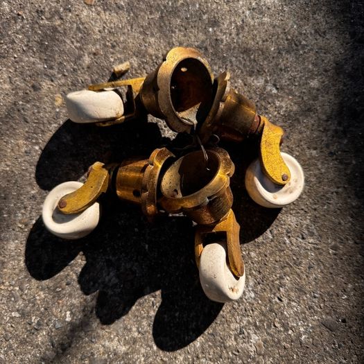 Brass Cap furniture castors with porcelain wheels (4)