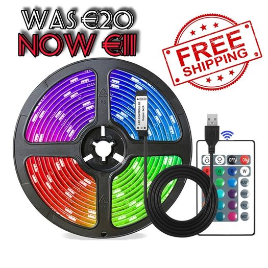 NEW SALE | USB Powered LED Strip Lights, 24 Keys Remote RGB 5050 Flexible LED Lights,16 Colors for Decoration
