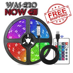 NEW SALE | USB Powered LED Strip Lights, 24 Keys Remote RGB 5050 Flexible LED Lights,16 Colors for Decoration