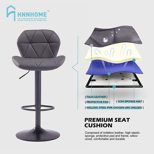 Set Of 2 Modern Luna Padded Swivel Height Adjustable Faux Leather Breakfast Kitchen Barstools Chairs (FREE POSTAGE)