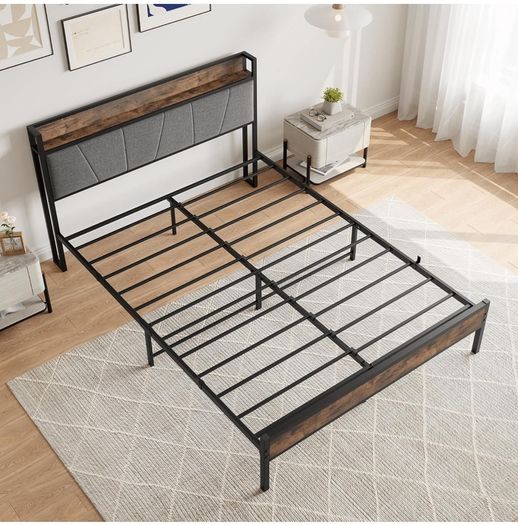 King Size Bed Frame with Wooden Storage