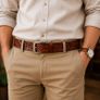 Premium Genuine Leather Belt Dual Tone Vintage Embossed Design with Antique Metal Buckle Image 9