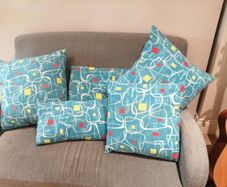 NEW Mid century fabric Five zipped cushions made with 1950s fabric