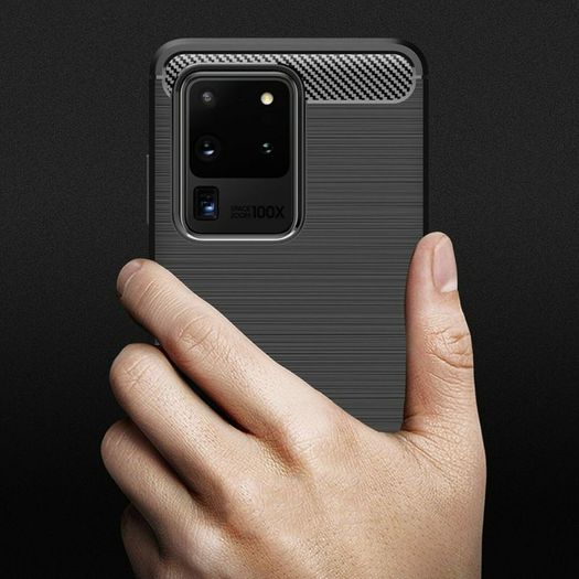 Samsung Galaxy S20 Ultra Case Cover Carbon Fiber Design Shockproof Black Armor - FHT02SMK3