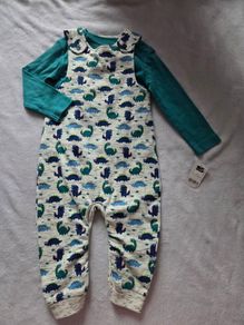 6-9m, With Tags Dinosaur Soft 2Piece Dungaree Set