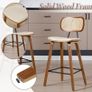 Set of 2 Rattan Bar Stools for Kitchen, Bar Chair, Counter Stool, PU Leather, Breakfast High Stool with Wooden Legs for Dining Room, Living Room (Beige) Image 5