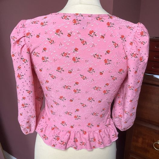 New Look UK10 Floral Pink Top