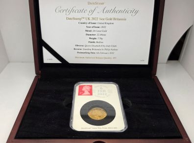 Royal Mint 2022 1/4 oz Fine Gold Britannia 999.9 in Slab and Presentation Box