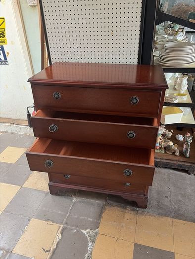 traditional English-style mahogany furniture, this twin-pedestal dressing table, five drawer chest of drawers to match and dressing table stool