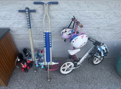 Balance bike scooter roller-skates garage sale!!