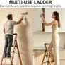 Step Ladder 3-Step Woodgrain Finish Aluminum Folding Ladders Anti-slip Sturdy Foldable Ladder Step Stool for Kitchen Home Office Libaray Image 4