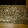 Vintage Embossed Brass Coal, Turf, Wood Storage Chest, Tavern Scene Image 2