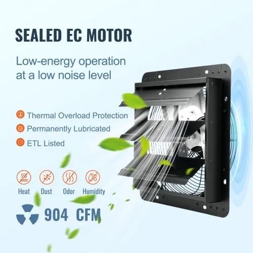 Shutter Exhaust Fan, 305 mm with Temperature Humidity Controller, EC-motor, 904 CFM,