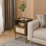 Rattan Bedside Table, Farmhouse Wood Nightstand with Storage Drawer and Open Shelf Small Bedside Cabinet for Bedroom,Living Room,Office Walnut Brown Image 6